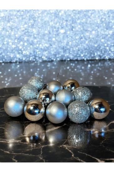 Yılbaşı Çam Ağacı Süsü 3 Cm 12 Adet Mini Gümüş Yılbaşı Topu Gümüş Yılbaşı Topları