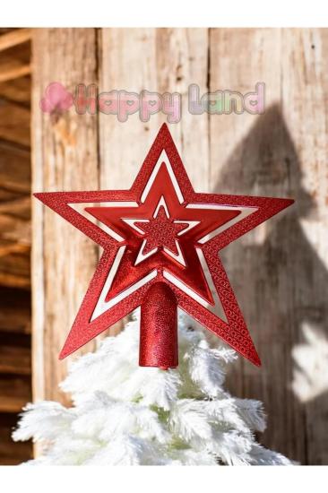 Yılbaşı Çam Ağacı Kırmızı Tepe Yıldızı Tepelik Yıldız Süs Kırmızı 20 CM