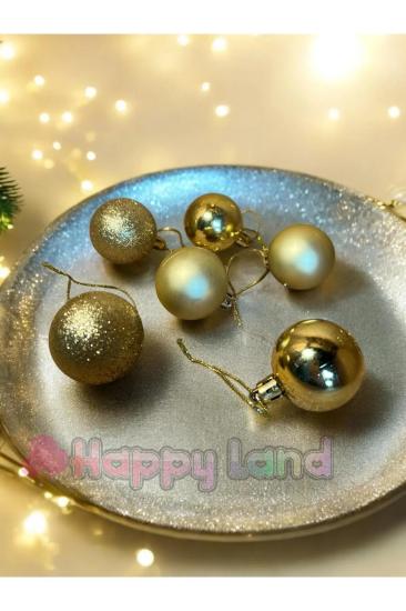 Yılbaşı Çam Ağacı Süsü Gold Yılbaşı Topu 4 Cm 6’lı Gold Yılbaşı Cici Toplar
