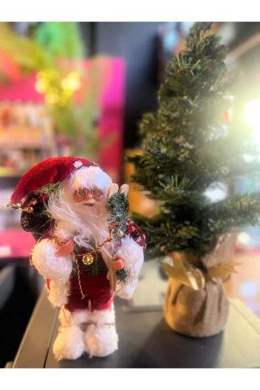 Yılbaşı Hediye Çuvalı Taşıyan Noel Baba 30 Cm Noel Baba Dekor Süs Yılbaşı Hediyesi