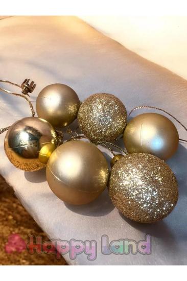 Yılbaşı Topu  6 Adet 3 cm Cici Top Gold Yılbaşı Çam Ağacı Süsü Dekor Süsleme Seti