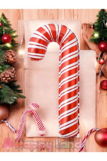 Yılbaşı Baston Şeker Kamışı Folyo Balon 1 Adet  Yılbaşı Balonu 75 cm
