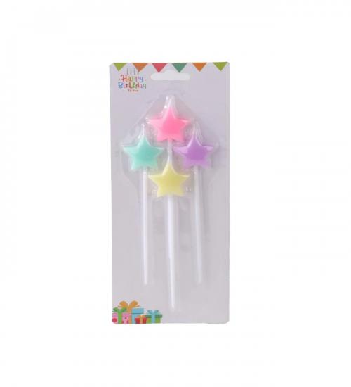 Happyland Çubuklu Pasta Mumu Makaron Yıldız Mum 4’lü