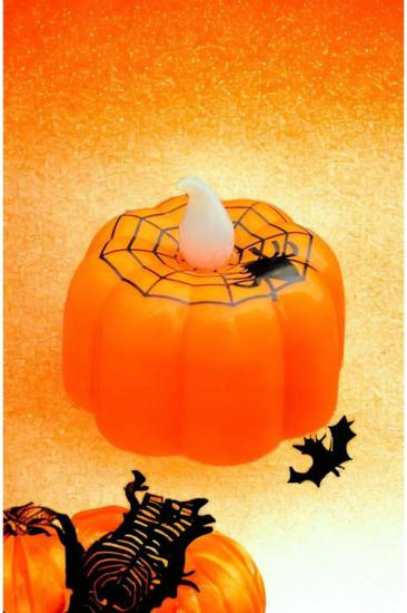 Happyland Halloween Işıklı Balkabağı Örümcek Ağı Temalı Pilli LED Dekor Mum Cadılar Bayramı tealight