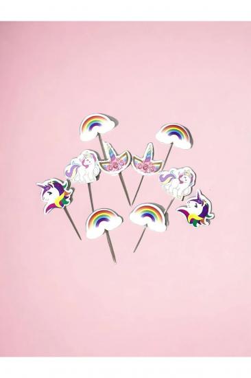 Happyland Unicorn Kürdanlı Cupcake Süsü Unicorn Kürdan Doğum Günü Süsü 20 Adet