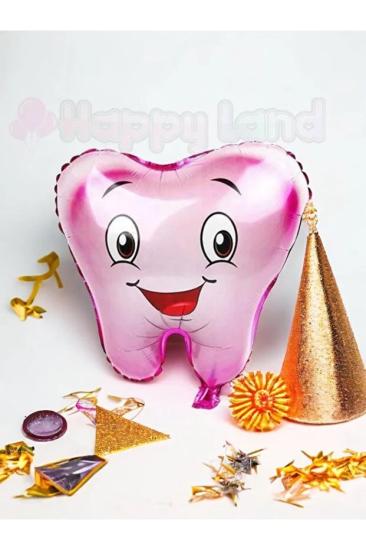 Happyland 1 Adet Pembe Diş Şeklinde Folyo Balon İlk Diş Buğdayı Balonu