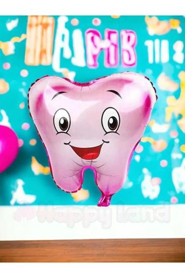 Happyland 1 Adet Pembe Diş Şeklinde Folyo Balon İlk Diş Buğdayı Balonu