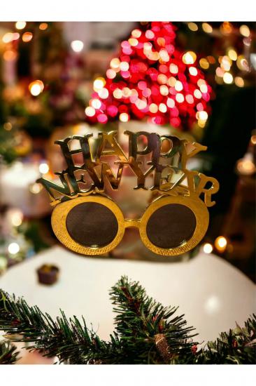 Happyland Yılbaşı Parti Gözlüğü Happy New Year Yazılı Gold Yılbaşı Gözlük Yeni Yıl Aksesuar