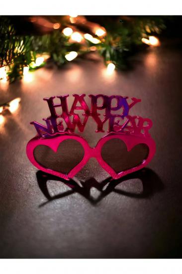 Happyland Yılbaşı Parti Gözlüğü Kalp Çerçeveli Happy New Year Yazılı Pembe Yılbaşı Gözlük Yeni Yıl 