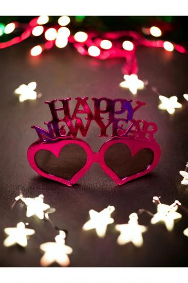 Happyland Yılbaşı Parti Gözlüğü Kalp Çerçeveli Happy New Year Yazılı Pembe Yılbaşı Gözlük Yeni Yıl 