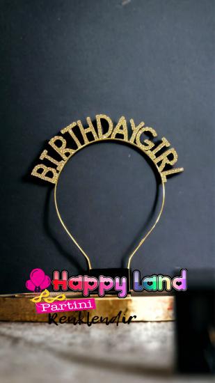 Happyland Gold Renk Lüks Kristal Taşlı Birthday Girl Parti Taç 17*16 Cm Doğum Günü Partisi Tacı