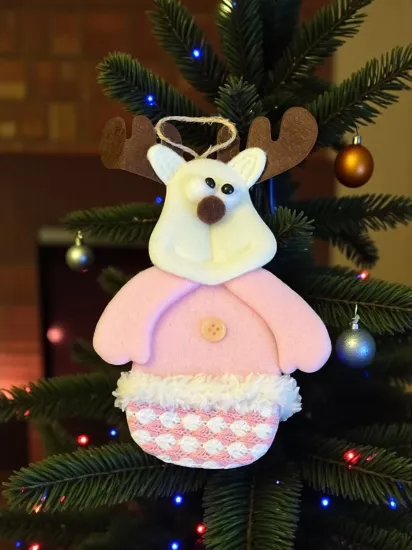 Happyland Yılbaşı Ağacı Süsü Geyik 20 cm Makaron Pembe Peluş Asma Süs HPY26044