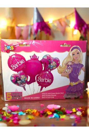 Happyland Barbie Bebek Folyo Balon Set Barbie Pembe 5’li Balon Set Barbie Konsept Doğum Günü