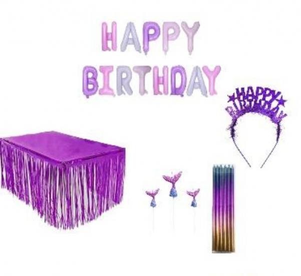 Happyland Denizkızı Doğum Günü Parti Seti 5’li Takım Deniz Kızı Temalı Mor Konsept Partisi