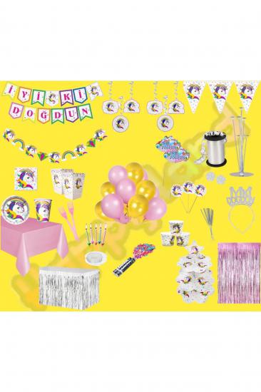Happyland Unicorn Doğum Günü Konseptleri Seti Tek Boynuzlu At Konsepti Parti Malzemeleri Lüks Paket
