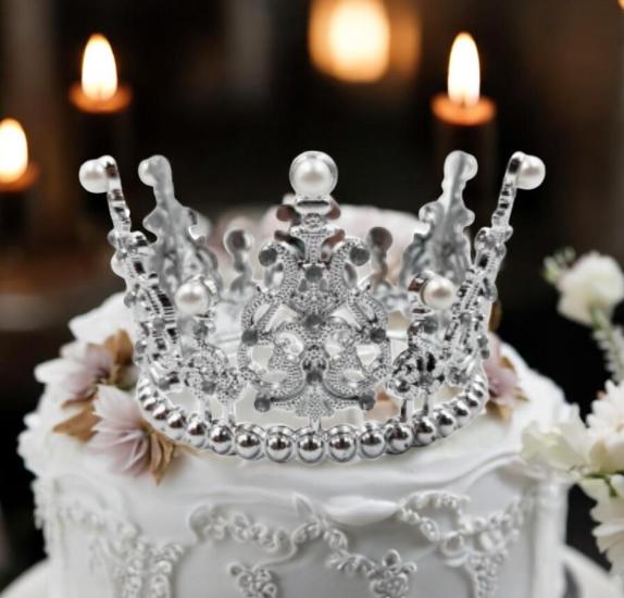 Happyland Gümüş İncili Pasta Tacı Seti( PastaTacı , Birthdayqueen pastapleksisi , gümüş pasta simi )