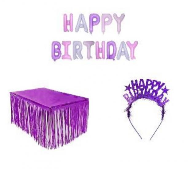 Happyland Mor Doğum Günü Parti Seti 3’lü Takım Mor Konsept Partisi Happy Birthday Set