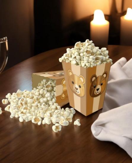 Happyland Ayıcıklı Retro ( Kahve )Mısır Kutusu Doğum Günü Baby shower Mısır Kutusu