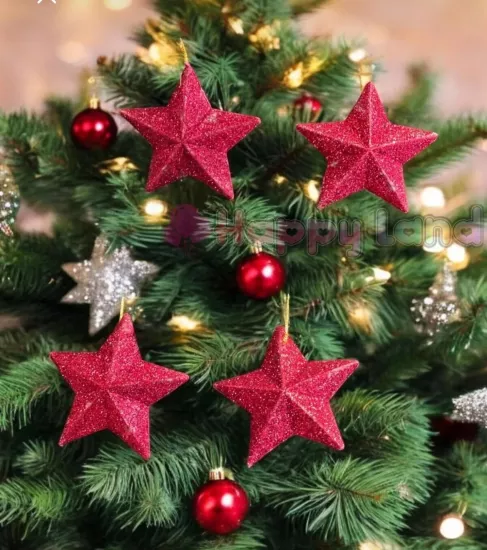 Happyland Yılbaşı Ağacı Süsü 4’lü Kırmızı Renkli Yıldız Süs 7 cm