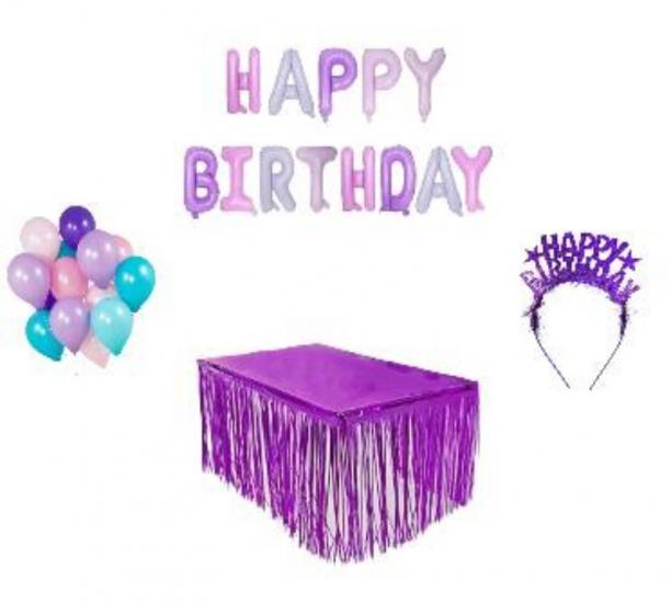 Happyland Mor Doğum Günü Parti Seti 4’lü Takım Mor Konsept Partisi Happy Birthday Set