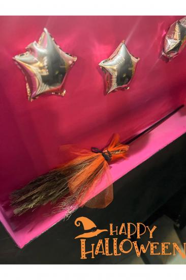 Happyland Halloween Cadı Süpürgesi Turuncu Tüllü 125 cm Parti Aksesuar Cadılar Bayramı Cadı Süpürge