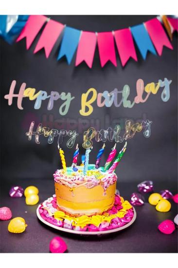Happyland Renkli Happy Bırthday Kaligrafi Banner Yazı Unicorn Renkli Banner Yazı