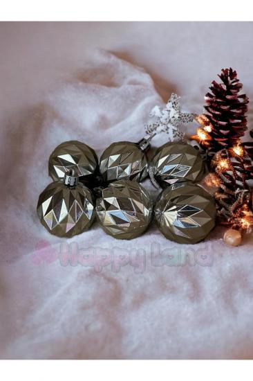 Happyland Yılbaşı Çam Ağacı Süsü 6 adet 4 cm Kristal Gümüş Yılbaşı Topu Yılbaşı Süsü Asetat Kutulu