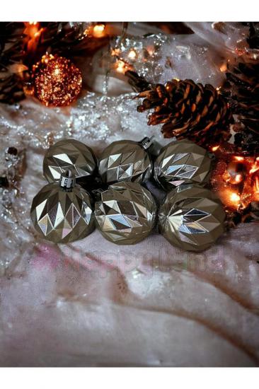 Happyland Yılbaşı Çam Ağacı Süsü 6 adet 4 cm Kristal Gümüş Yılbaşı Topu Yılbaşı Süsü Asetat Kutulu