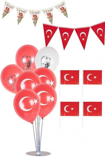 Happyland 23 Nisan Balon Standlı Çubuklu Bayraklı Süsleme Seti Türk Bayrağı Flama Ev Kreş Okul Süsü happytrndmrv23nisanset4