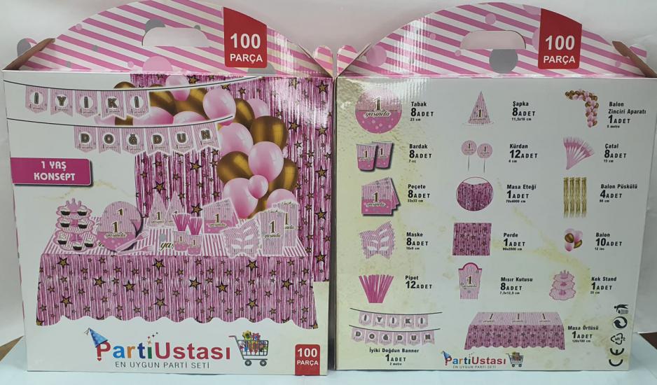 PARTİ USTASI HAPPYLAND 100 PARÇA PARTİ SETİ 1 YAŞ PEMBE