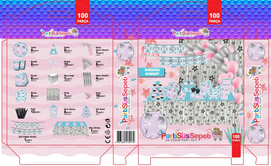 PARTİUSTASI HAPPYLAND 100 PARÇA PARTİ SETİ DENİZKIZI