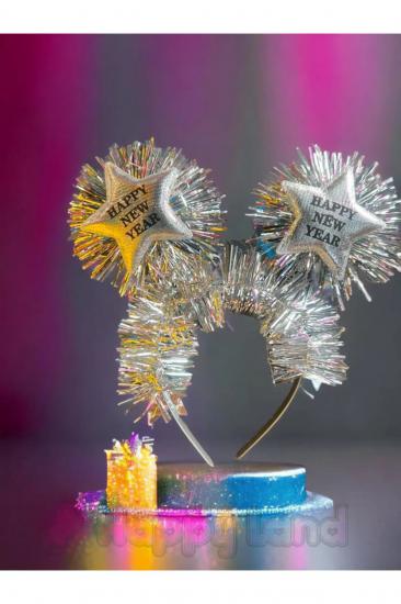 Happyland Yılbaşı Tacı Happy New Year Yıldızlı Taç Gümüş Püsküllü Model Yılbaşı Tacı