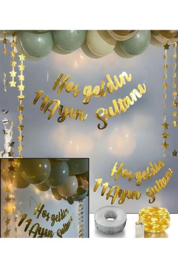 HappylandHoşgeldin 11 Ayın Sultanı Gold Yazı Ledli Zincir Balon Seti Dekor Ya Şehri Ramazan Seti