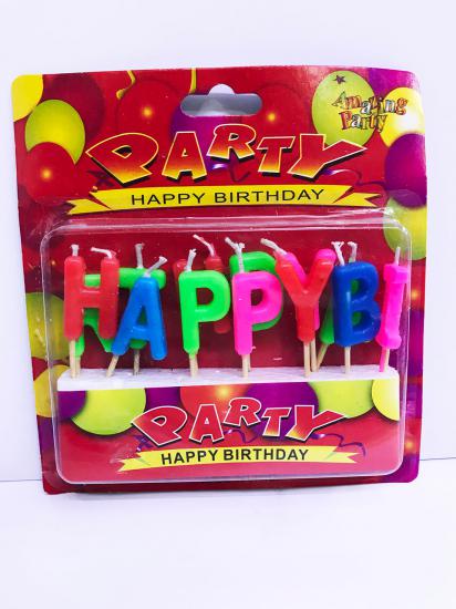Happy Brithday renkli harf parti pasta mumları.