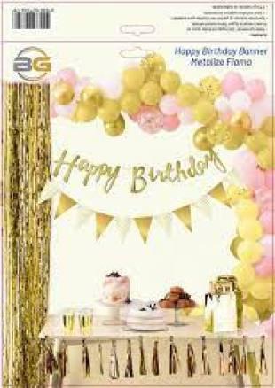 Happy Birthday Metalize Gold Banner Flama Set