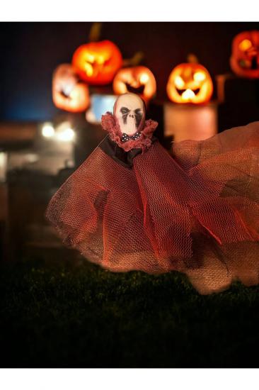 Happyland Halloween Kurukafa Model Siyah Tüllü Pelerinli Dekor Asma Süs Cadılar Bayramı Dekor 30cm