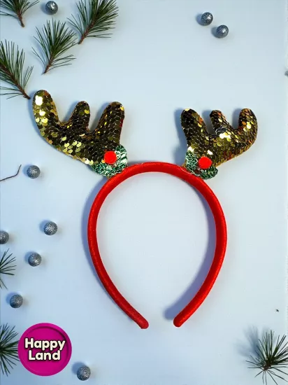 Happyland Yılbaşı Pullu Geyik Taç 1 Yeni Yıl Parti Tacı Yılbaşı Aksesuar Pullu Yeni Model