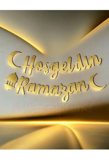 HappylandHoşgeldin Ramazan Yazılı Kaligrafi Banner Gold 200x30cm Ramazan Bayramı AltınRenginde Yazı