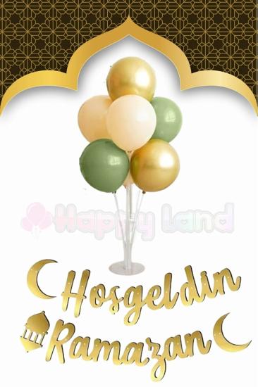 Happyland Hoşgeldin Ramazan Balon Stantlı Set (RamazanKaligrafiyazı ,Balon standı ve 7 adet Balon )