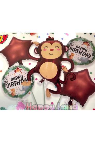 Happyland Safari Konsept Safari 5 ’li Maymun Balon Set Sevimli Maymun Balon Seti Doğum Günü