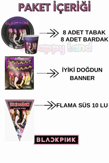 Happyland Black Pink 8 Kişilik Happy Set Doğum Günü Seti Black Pink Parti Malzemeleri Seti