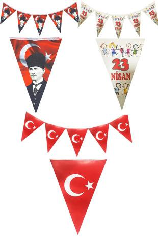 Happyland 23 Nisan 3lü Flama Set (23 NisanFlama, Atatürk Baskılı, Türk Bayrağı Baskılı Bayrak Kağıt)