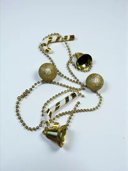 Happyland Yılbaşı Ağacı Süsü Beyaz Gold Baston Şekerli Karışık Zincir Süs 100 cm HPY26014