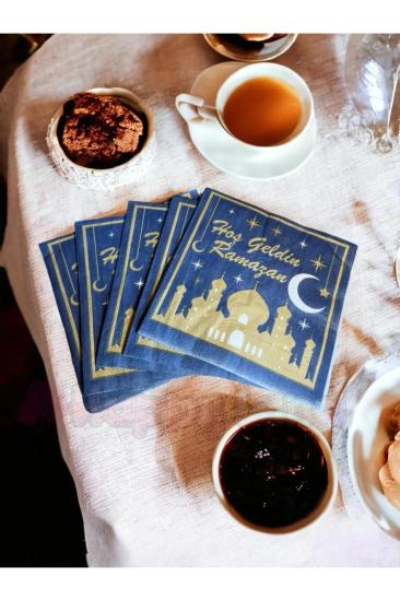 Happyland16 ’lı Hoşgeldin Ramazan Yazılı Koyu Mavi Ramazan Peçetesi Ramazan Sofra Sunumluk Süs