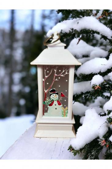 Happyland Yılbaşı Fener Noel Baba Yılbaşı Temalı Led Titreyen Mumlu Mini Fener Asma Kulplu Beyaz