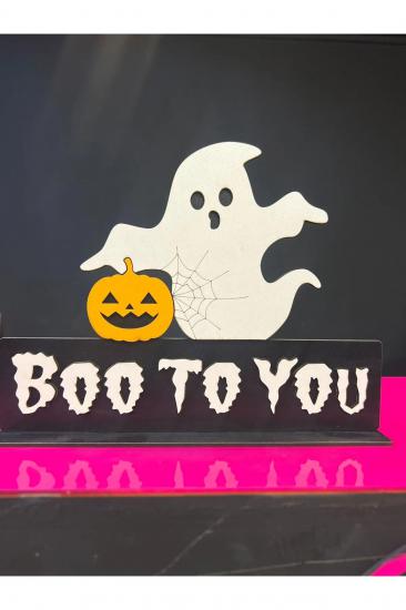 Happyland Halloween Ahşap Dekor Masa Üzeri Süsü Boo To You Halloween Cadılar Bayramı Dekor 30 Cm