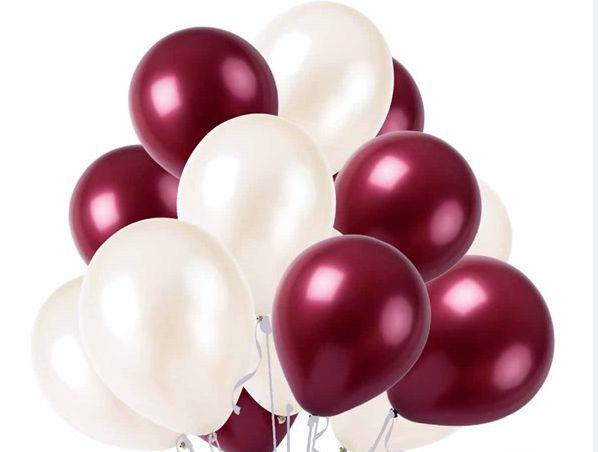 50 Adet Metalik Sedefli Kaliteli Balon 25 Bordo 25 Beyaz