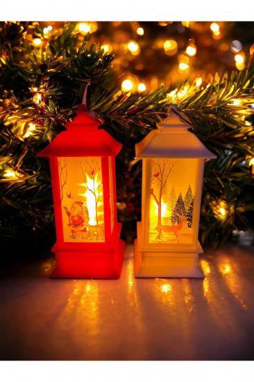 Happyland Fener Noel Baba&Geyik Yılbaşı Temalı Led Titreyen Mumlu Mini Fenerler 2 Adet Kırmızı-Beyaz fener