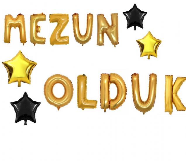 Happyland 40 Cm Gold Siyah Yıldızlı Gold Renk Mezun Olduk Yazısı﻿﻿