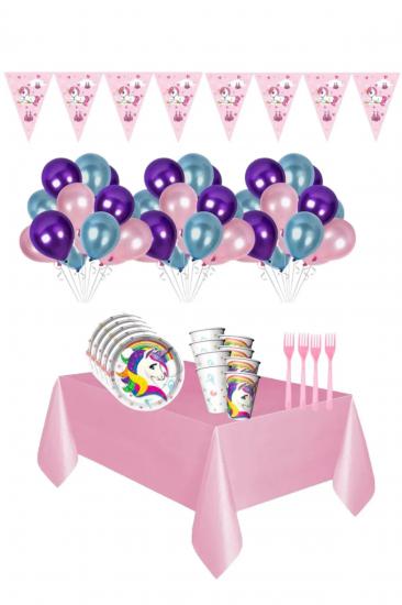 Happyland Unicorn Pembe Temalı Doğum Günü Süsleme Seti 8 Kişilik 